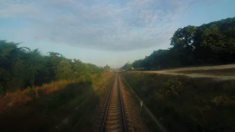 View From Window Of Old Train Moves On Countryside ，Tanzania Stock Footage 132548714