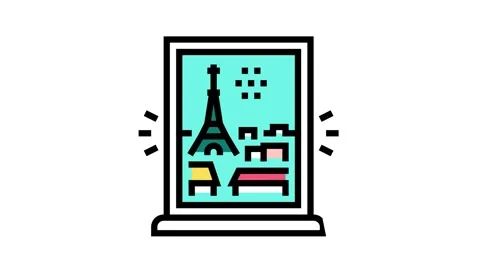 View from window on paris color icon animation Stock Footage 157254231