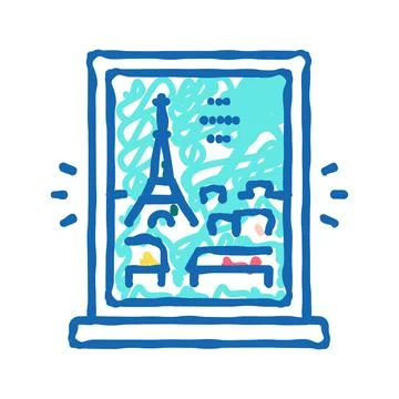 View from window on paris icon doodle illustration Stock Illustration