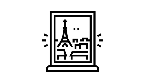 View from window on paris line icon animation Stock Footage 157255162