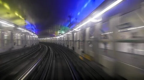  View from window in Paris subway First person window perspective view of ... 스톡 사진