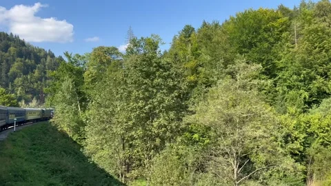 View from the window of the passenger car on the head of the train Stock Footage 251174481