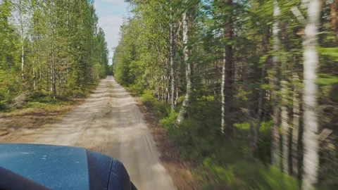 View from the window of a passing car. Dirt road in Karelia, Russia Video stock 143294768