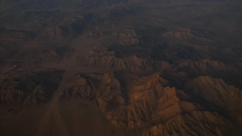 View from the window of the plane to the desert of Egypt Stock Footage 85707244