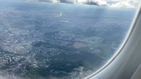 View from window of plane flying over Paris Stock Footage 161095266