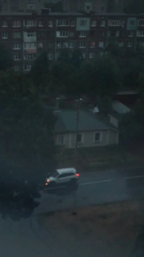 View from the window with rain clouds and lightning, sky timelapse Stock Footage 303345386