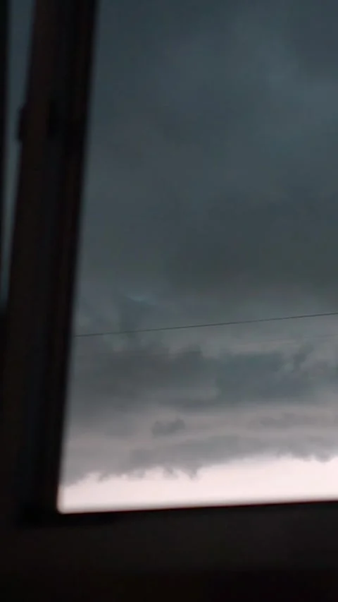 View from the window with rain clouds and lightning, sky timelapse Stock Footage 303345453