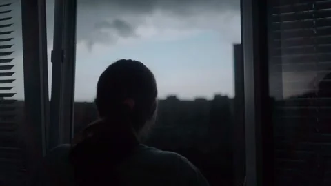 View from the window with rain clouds and lightning, sky timelapse Stock Footage 303346823