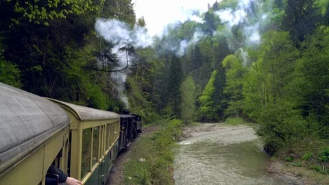 View from the window of a retro train wagon Stock Footage 122217307
