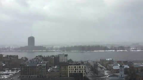 View from the window in Riga, when it's snowing Stock Footage 77181503