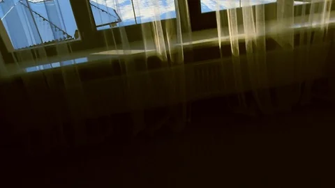 View from window in room on snowfall on background winter forest sunshine blue Stock-Footage 105266514