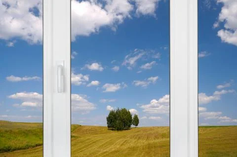View from the window: rural landscape Stock Photos