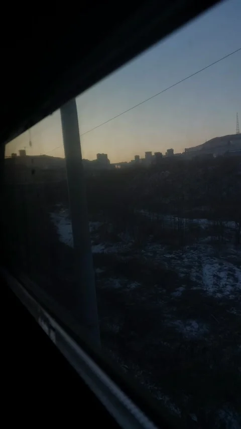 View from the window of a Russian Railways train in the early morning Stock Footage 264429614