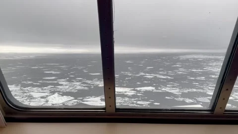 View from the window of the ship onto icy waters Stock Footage 280248255