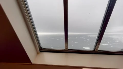 View from the window of the ship onto icy waters Stock Footage 280248265
