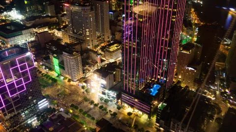The view from the window of a skyscraper on the first fifty floors. Stock Photos