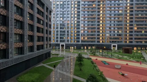 View Window Skyscraper High-rise Residential Building Area Modern Yard Stock Footage 316295964
