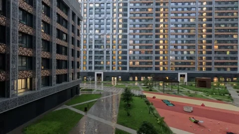 View Window Skyscraper High-rise Residential Building Area Modern Yard Stock Footage 316404750