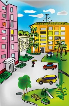 View from the window onto a small patio Illustrazione stock