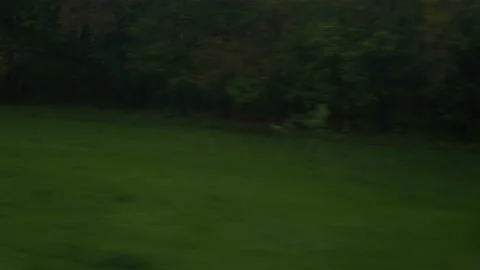 View from window of speed train with glare on glass on beautiful landscape of Stock Footage 155998361