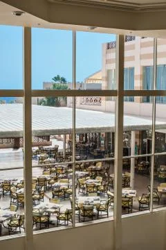 View from the window on the street café 스톡 사진