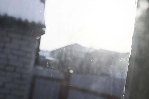 View from window to street in defocus Foto stock