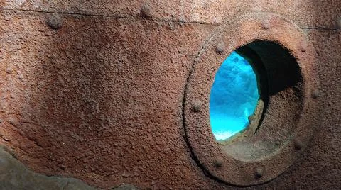 View from the window of the submarine. Foto stock
