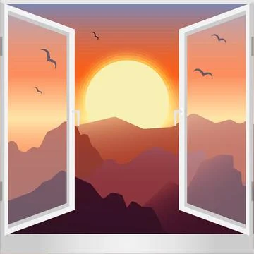 View from the window sunset in the mountains Stock-Illustration