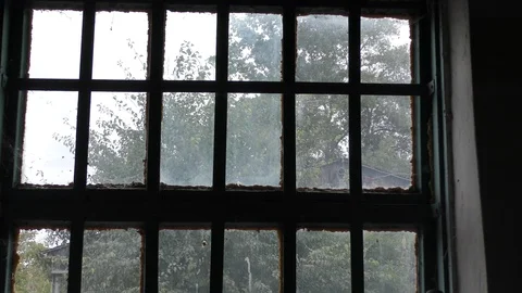 The view from the window through the prison bars. Stock Footage 115600885