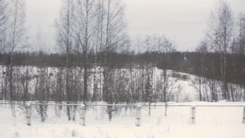 View from the window of the train car, winter landscape Stock Footage 103389476