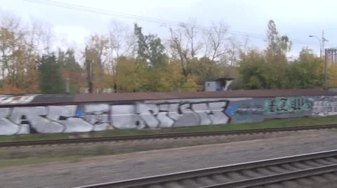 View From The Window Of A Train In City Stockbeeldmateriaal 50159446