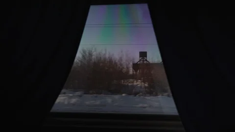 View from the window. The train is going. Winter landscape. 4K Stock Footage 105259850