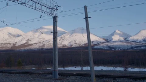 The view from the window of a train in the mountains Stock Footage 74861694
