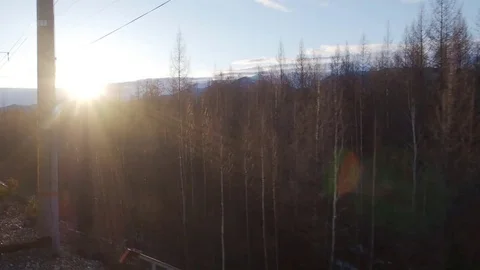 The view from the window of a train in the mountains Stock Footage 74861741