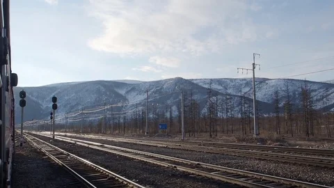 The view from the window of a train in the mountains Stock Footage 74861803