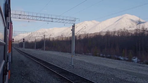 The view from the window of a train in the mountains Stock Footage 78535389