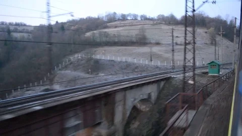 View from a window of a train moving Stock Footage 77075037