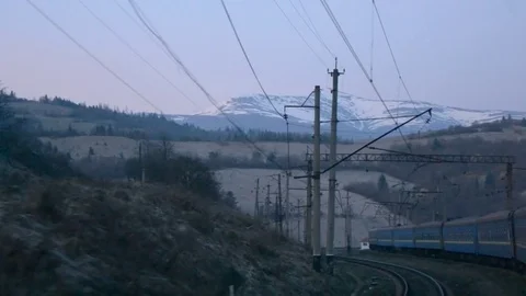 View from a window of a train of scenery landscape Stock Footage 77075059