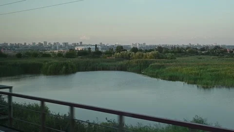 View from window of train "Tavria" 028 Moscow-Simferopol on Rostov-on-Don Stock Footage 139107267