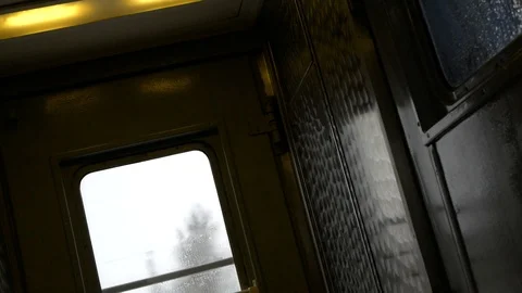 View from the window of the train train vestibule Stock Footage 104803606