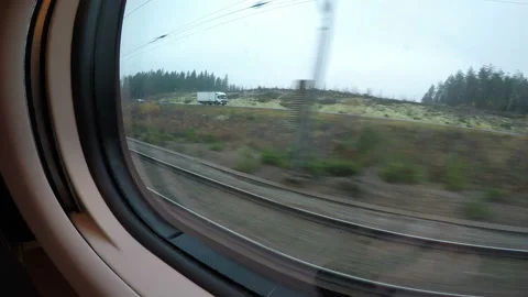 The view from the window of the train, which is moving at great speed Stock Footage 106475653