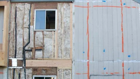 View of a window under construction, empty space right Stock Photos