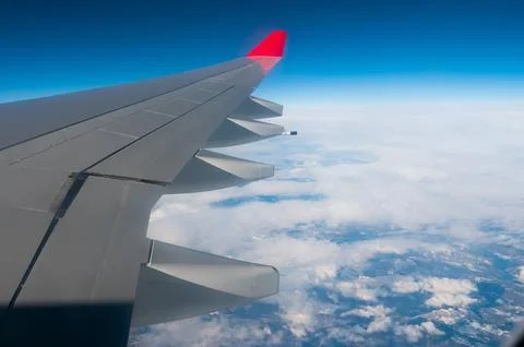 View from the window on the wing of the plane Stock Photos