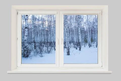 View from the window to the winter landscape Stock Photos