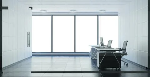 View of the windows in the office without people Illustrazione stock