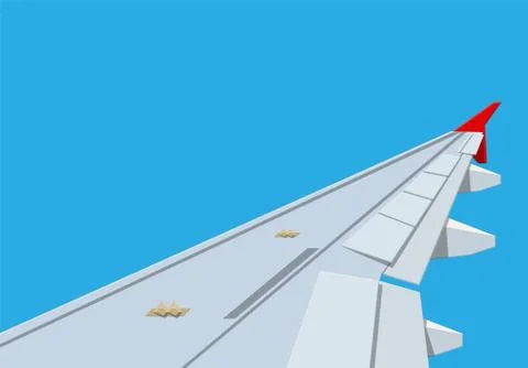View of wing of aircraft in sky. Stock-Illustration