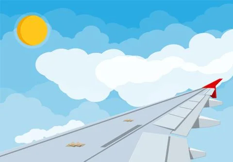 View of wing of aircraft in sky. Stock Illustration
