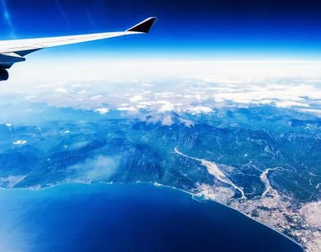 View of the wing of an airplane through the window Foto stock
