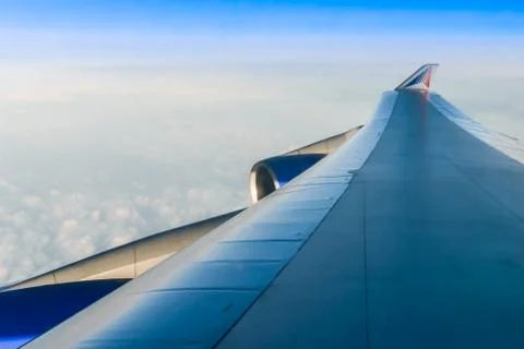 View of the wing of an airplane through the window 写真素材