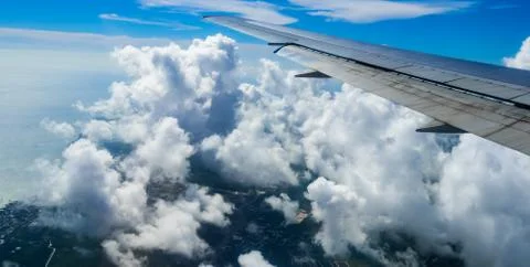 View of the wing of an airplane through the window Foto stock